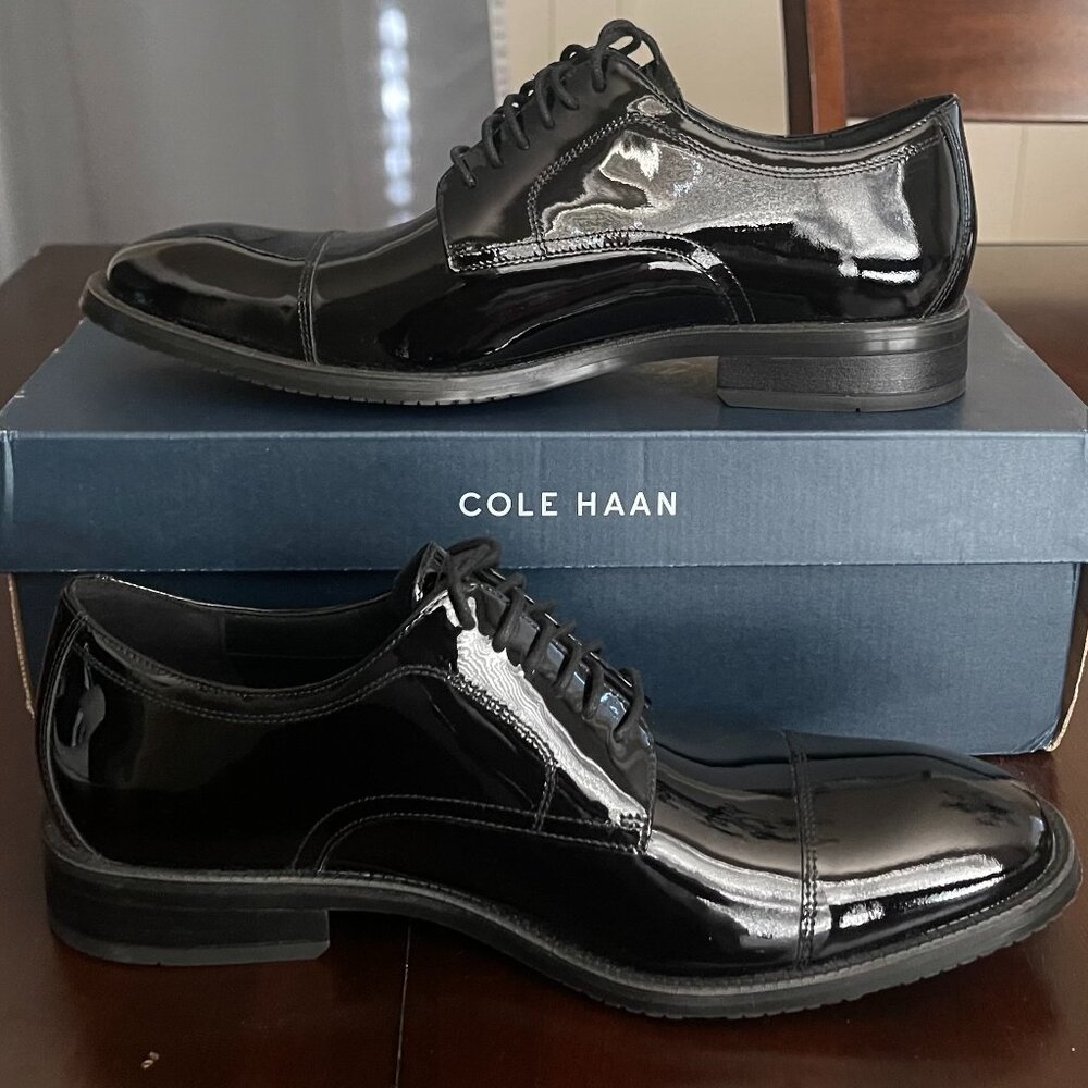 Cole Haan Men’s Modern Essentials Black Patent Leather Cap Toe Oxford